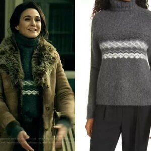 Nili Lotan Leane Baby Alpaca Wool‎ Fair Isle Turtleneck Sweater Knit Grey Size M
